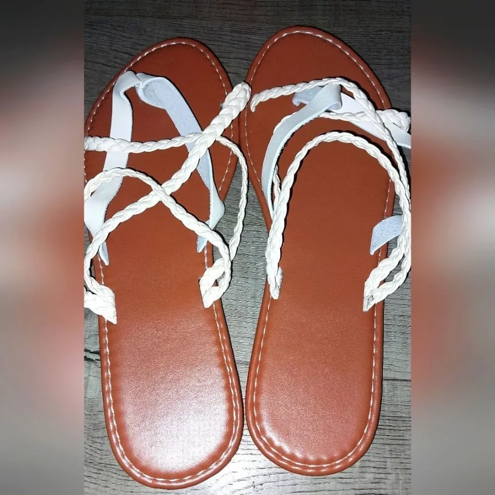 Braided White Sandals Sz 10